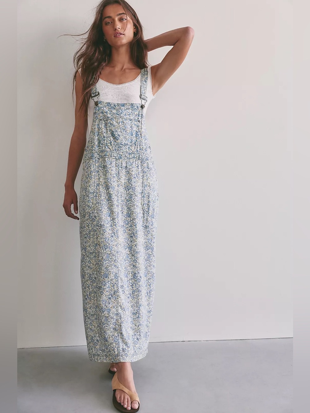Free people Hanson Apron Midi Dress xl chambray combo